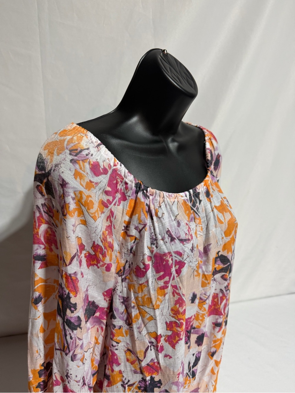 Cato Boho Floral Peasant Blouse Crochet Lace Hem Tassels Long Sleeve Tunic XL - Picture 5 of 16